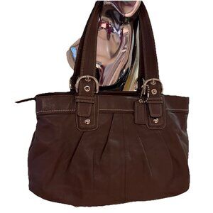 VTG Y2K Coach Soho Pleated Leather Bag F13733  Chocolate Brown Large Logo Charm
